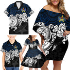 custom-cowboys-rugby-family-matching-off-shoulder-short-dress-and-hawaiian-shirt-hibiscus-and-turtle-with-polynesian-pattern