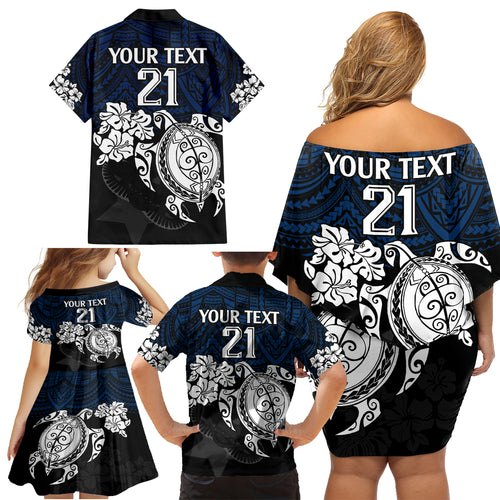custom-cowboys-rugby-family-matching-off-shoulder-short-dress-and-hawaiian-shirt-hibiscus-and-turtle-with-polynesian-pattern