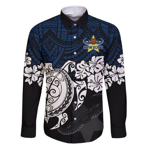 custom-cowboys-rugby-family-matching-off-shoulder-short-dress-and-hawaiian-shirt-hibiscus-and-turtle-with-polynesian-pattern