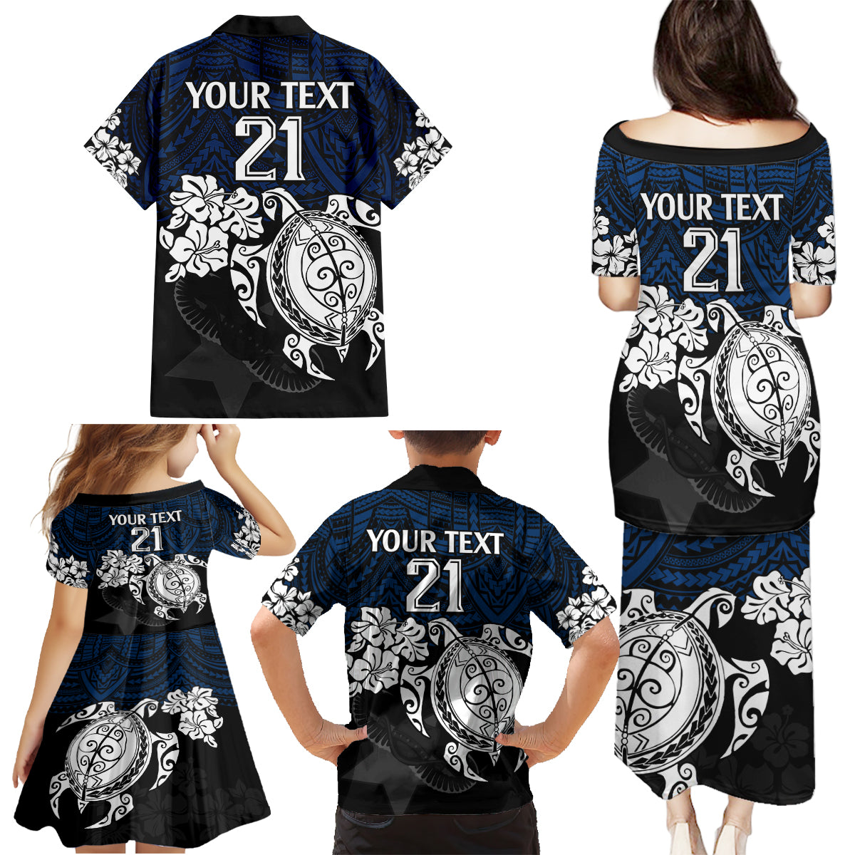 custom-cowboys-rugby-family-matching-puletasi-dress-and-hawaiian-shirt-hibiscus-and-turtle-with-polynesian-pattern