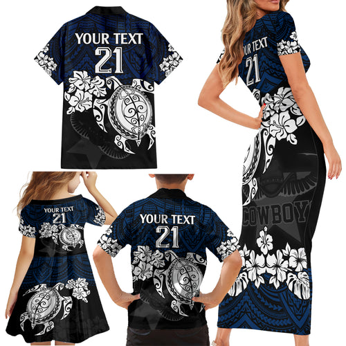 custom-cowboys-rugby-family-matching-short-sleeve-bodycon-dress-and-hawaiian-shirt-hibiscus-and-turtle-with-polynesian-pattern