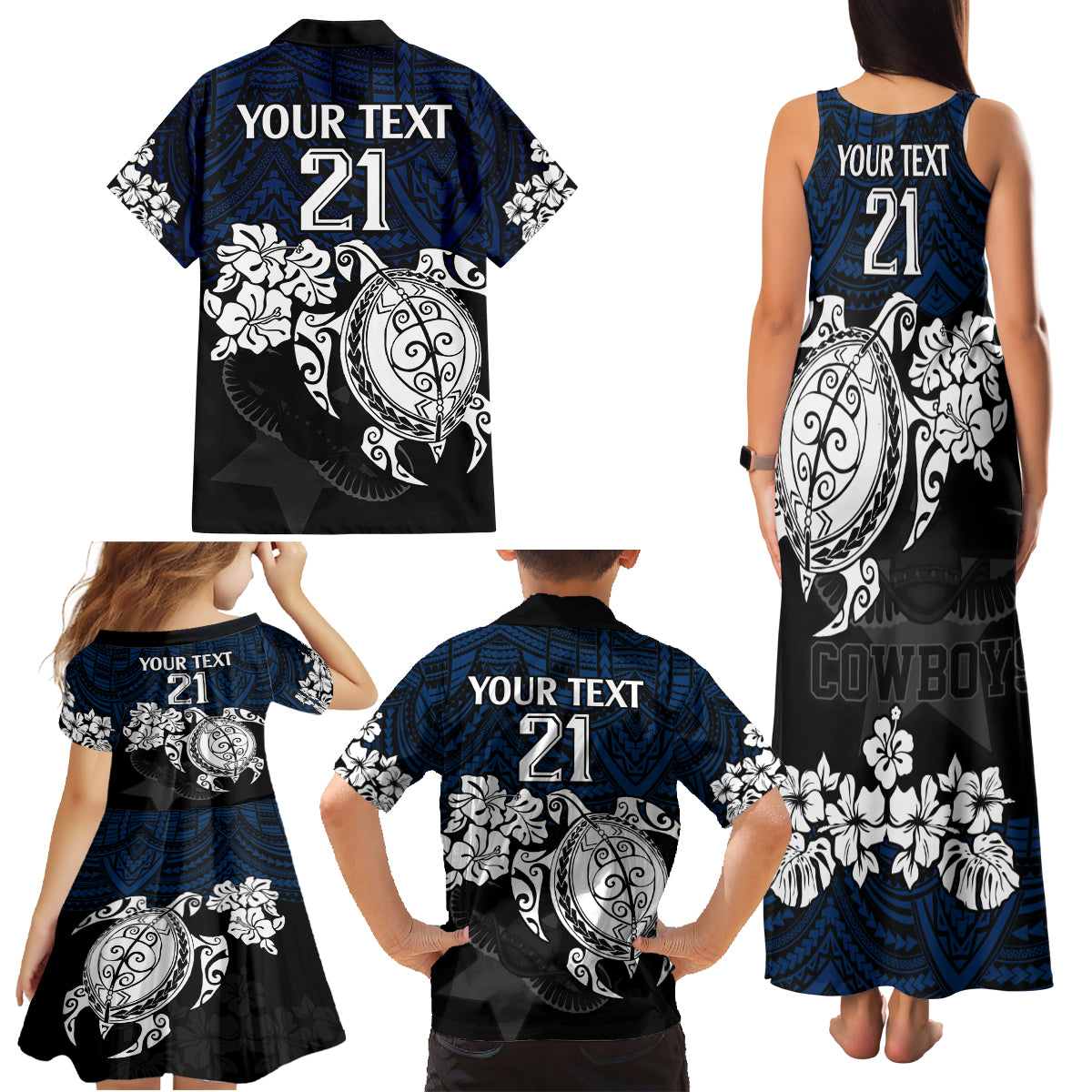 custom-cowboys-rugby-family-matching-tank-maxi-dress-and-hawaiian-shirt-hibiscus-and-turtle-with-polynesian-pattern