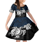 custom-cowboys-rugby-kid-short-sleeve-dress-hibiscus-and-turtle-with-polynesian-pattern