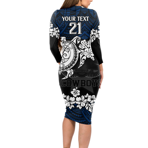 custom-cowboys-rugby-long-sleeve-bodycon-dress-hibiscus-and-turtle-with-polynesian-pattern