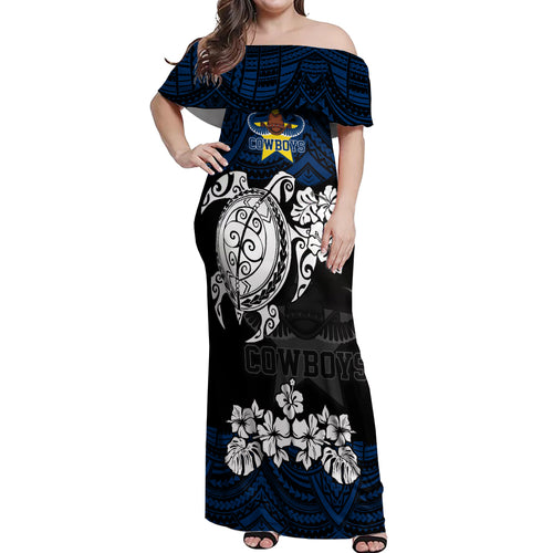 custom-cowboys-rugby-off-shoulder-maxi-dress-hibiscus-and-turtle-with-polynesian-pattern