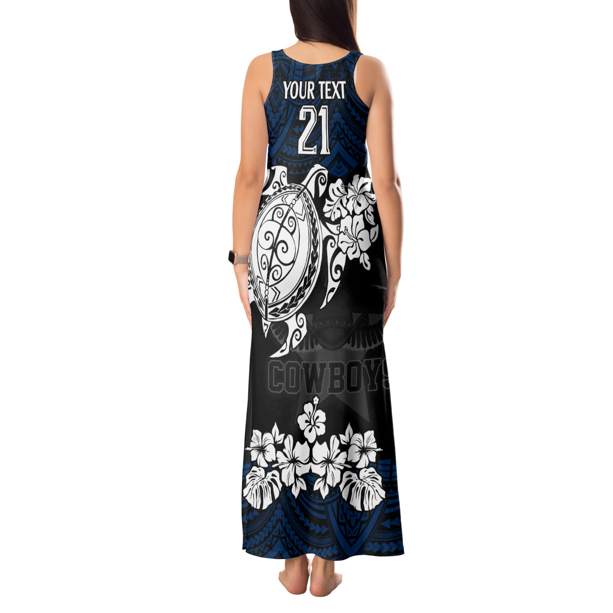 custom-cowboys-rugby-tank-maxi-dress-hibiscus-and-turtle-with-polynesian-pattern