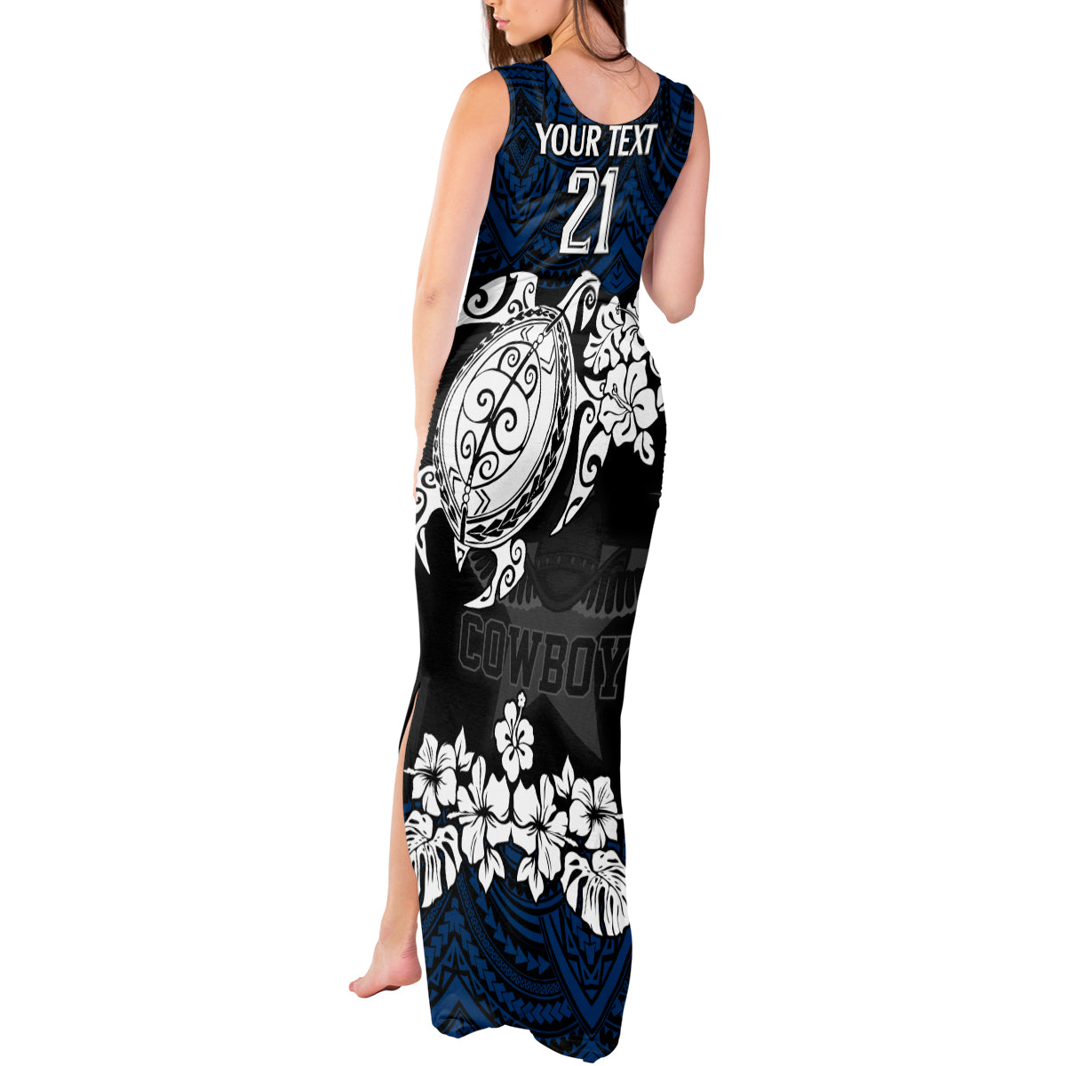 custom-cowboys-rugby-tank-maxi-dress-hibiscus-and-turtle-with-polynesian-pattern