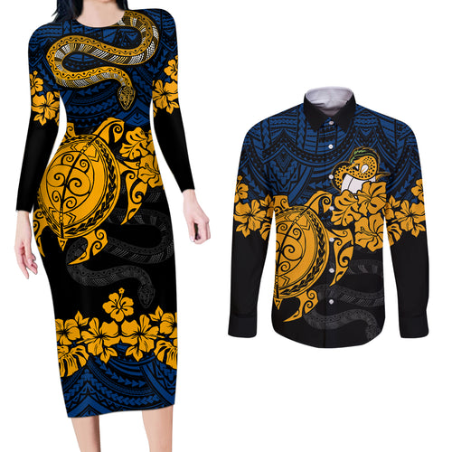 custom-parra-eels-rugby-couples-matching-long-sleeve-bodycon-dress-and-long-sleeve-button-shirt-hibiscus-and-turtle-with-polynesian-pattern