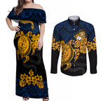 custom-parra-eels-rugby-couples-matching-off-shoulder-maxi-dress-and-long-sleeve-button-shirt-hibiscus-and-turtle-with-polynesian-pattern