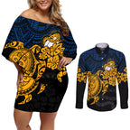 custom-parra-eels-rugby-couples-matching-off-shoulder-short-dress-and-long-sleeve-button-shirt-hibiscus-and-turtle-with-polynesian-pattern