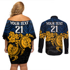 custom-parra-eels-rugby-couples-matching-off-shoulder-short-dress-and-long-sleeve-button-shirt-hibiscus-and-turtle-with-polynesian-pattern