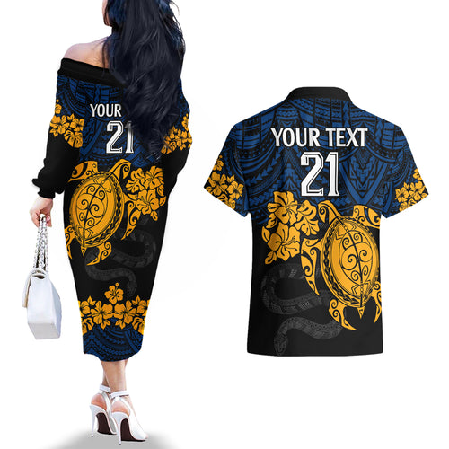 custom-parra-eels-rugby-couples-matching-off-the-shoulder-long-sleeve-dress-and-hawaiian-shirt-hibiscus-and-turtle-with-polynesian-pattern