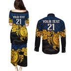 custom-parra-eels-rugby-couples-matching-puletasi-dress-and-long-sleeve-button-shirt-hibiscus-and-turtle-with-polynesian-pattern