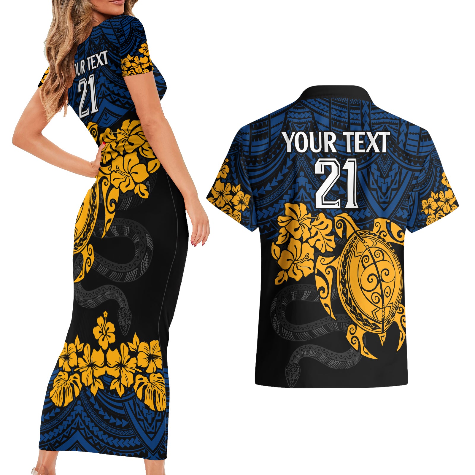 custom-parra-eels-rugby-couples-matching-short-sleeve-bodycon-dress-and-hawaiian-shirt-hibiscus-and-turtle-with-polynesian-pattern