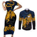 custom-parra-eels-rugby-couples-matching-short-sleeve-bodycon-dress-and-long-sleeve-button-shirt-hibiscus-and-turtle-with-polynesian-pattern
