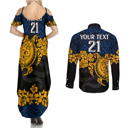custom-parra-eels-rugby-couples-matching-summer-maxi-dress-and-long-sleeve-button-shirt-hibiscus-and-turtle-with-polynesian-pattern