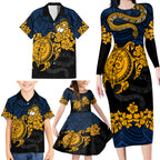custom-parra-eels-rugby-family-matching-long-sleeve-bodycon-dress-and-hawaiian-shirt-hibiscus-and-turtle-with-polynesian-pattern