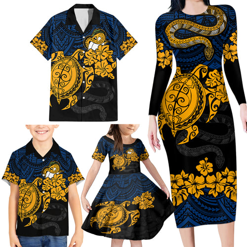 custom-parra-eels-rugby-family-matching-long-sleeve-bodycon-dress-and-hawaiian-shirt-hibiscus-and-turtle-with-polynesian-pattern