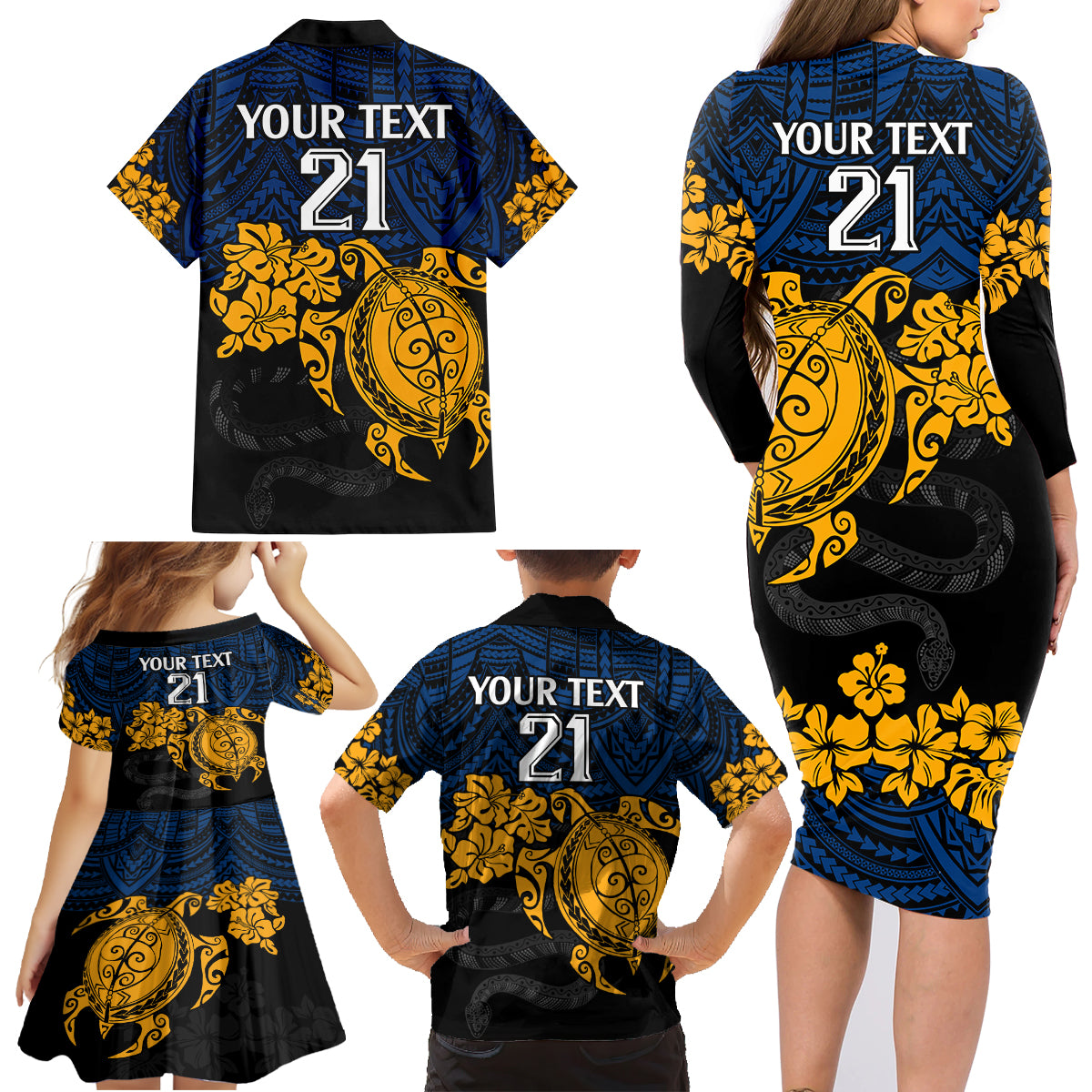 custom-parra-eels-rugby-family-matching-long-sleeve-bodycon-dress-and-hawaiian-shirt-hibiscus-and-turtle-with-polynesian-pattern