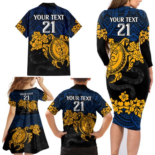 custom-parra-eels-rugby-family-matching-long-sleeve-bodycon-dress-and-hawaiian-shirt-hibiscus-and-turtle-with-polynesian-pattern