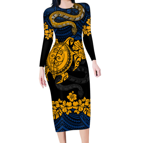 custom-parra-eels-rugby-family-matching-long-sleeve-bodycon-dress-and-hawaiian-shirt-hibiscus-and-turtle-with-polynesian-pattern