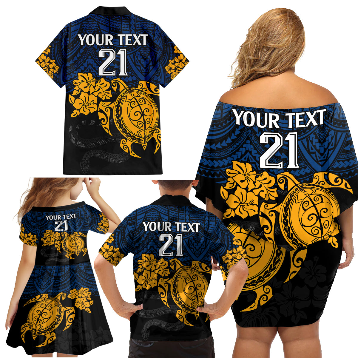 custom-parra-eels-rugby-family-matching-off-shoulder-short-dress-and-hawaiian-shirt-hibiscus-and-turtle-with-polynesian-pattern