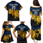 custom-parra-eels-rugby-family-matching-puletasi-dress-and-hawaiian-shirt-hibiscus-and-turtle-with-polynesian-pattern