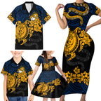 custom-parra-eels-rugby-family-matching-short-sleeve-bodycon-dress-and-hawaiian-shirt-hibiscus-and-turtle-with-polynesian-pattern