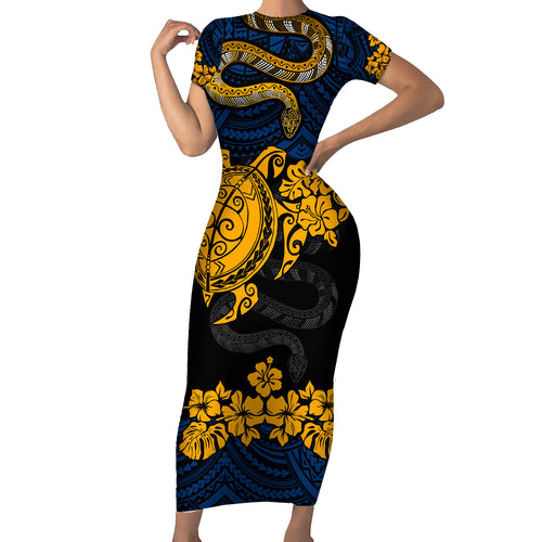 custom-parra-eels-rugby-family-matching-short-sleeve-bodycon-dress-and-hawaiian-shirt-hibiscus-and-turtle-with-polynesian-pattern