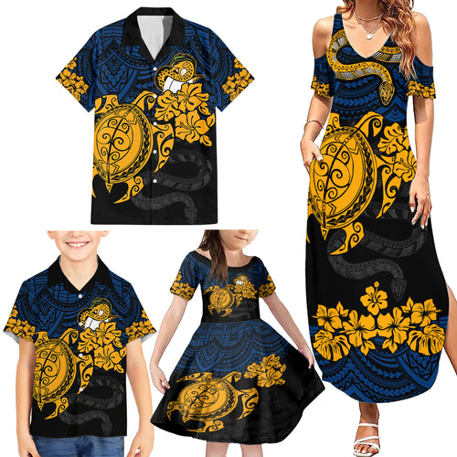 custom-parra-eels-rugby-family-matching-summer-maxi-dress-and-hawaiian-shirt-hibiscus-and-turtle-with-polynesian-pattern