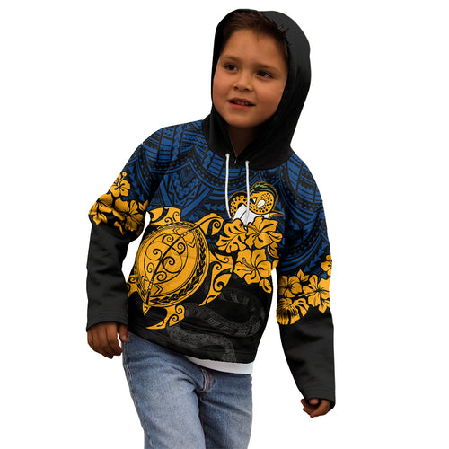 custom-parra-eels-rugby-kid-hoodie-hibiscus-and-turtle-with-polynesian-pattern