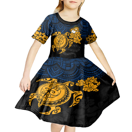 custom-parra-eels-rugby-kid-short-sleeve-dress-hibiscus-and-turtle-with-polynesian-pattern