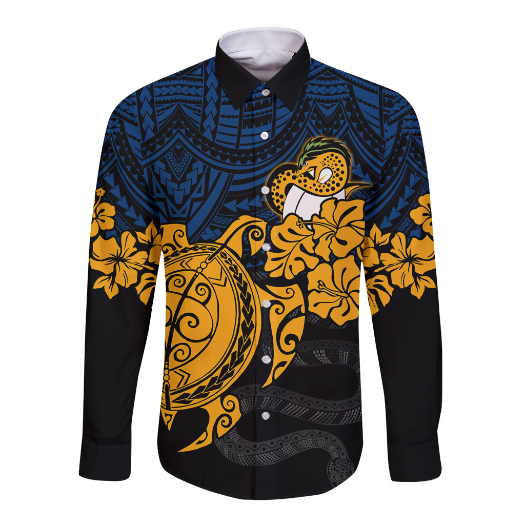 custom-parra-eels-rugby-long-sleeve-button-shirt-hibiscus-and-turtle-with-polynesian-pattern