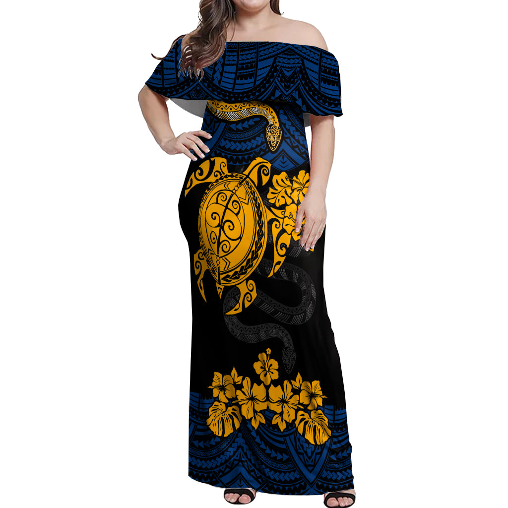 custom-parra-eels-rugby-off-shoulder-maxi-dress-hibiscus-and-turtle-with-polynesian-pattern