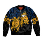 custom-parra-eels-rugby-sleeve-zip-bomber-jacket-hibiscus-and-turtle-with-polynesian-pattern
