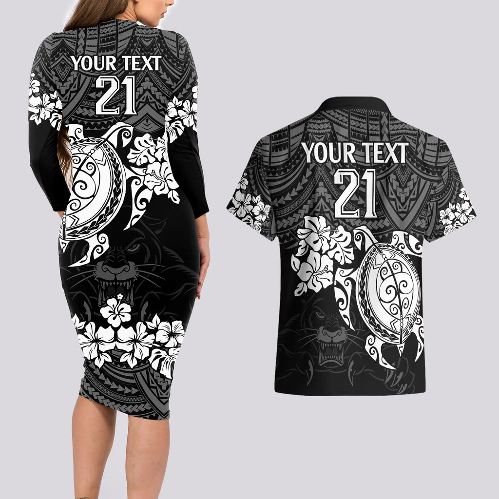 custom-panthers-rugby-couples-matching-long-sleeve-bodycon-dress-and-hawaiian-shirt-penrith-hibiscus-and-turtle-with-polynesian-pattern