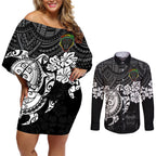 custom-panthers-rugby-couples-matching-off-shoulder-short-dress-and-long-sleeve-button-shirt-penrith-hibiscus-and-turtle-with-polynesian-pattern
