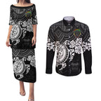 custom-panthers-rugby-couples-matching-puletasi-dress-and-long-sleeve-button-shirt-penrith-hibiscus-and-turtle-with-polynesian-pattern