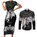 custom-panthers-rugby-couples-matching-short-sleeve-bodycon-dress-and-long-sleeve-button-shirt-penrith-hibiscus-and-turtle-with-polynesian-pattern