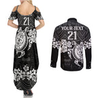 custom-panthers-rugby-couples-matching-summer-maxi-dress-and-long-sleeve-button-shirt-penrith-hibiscus-and-turtle-with-polynesian-pattern
