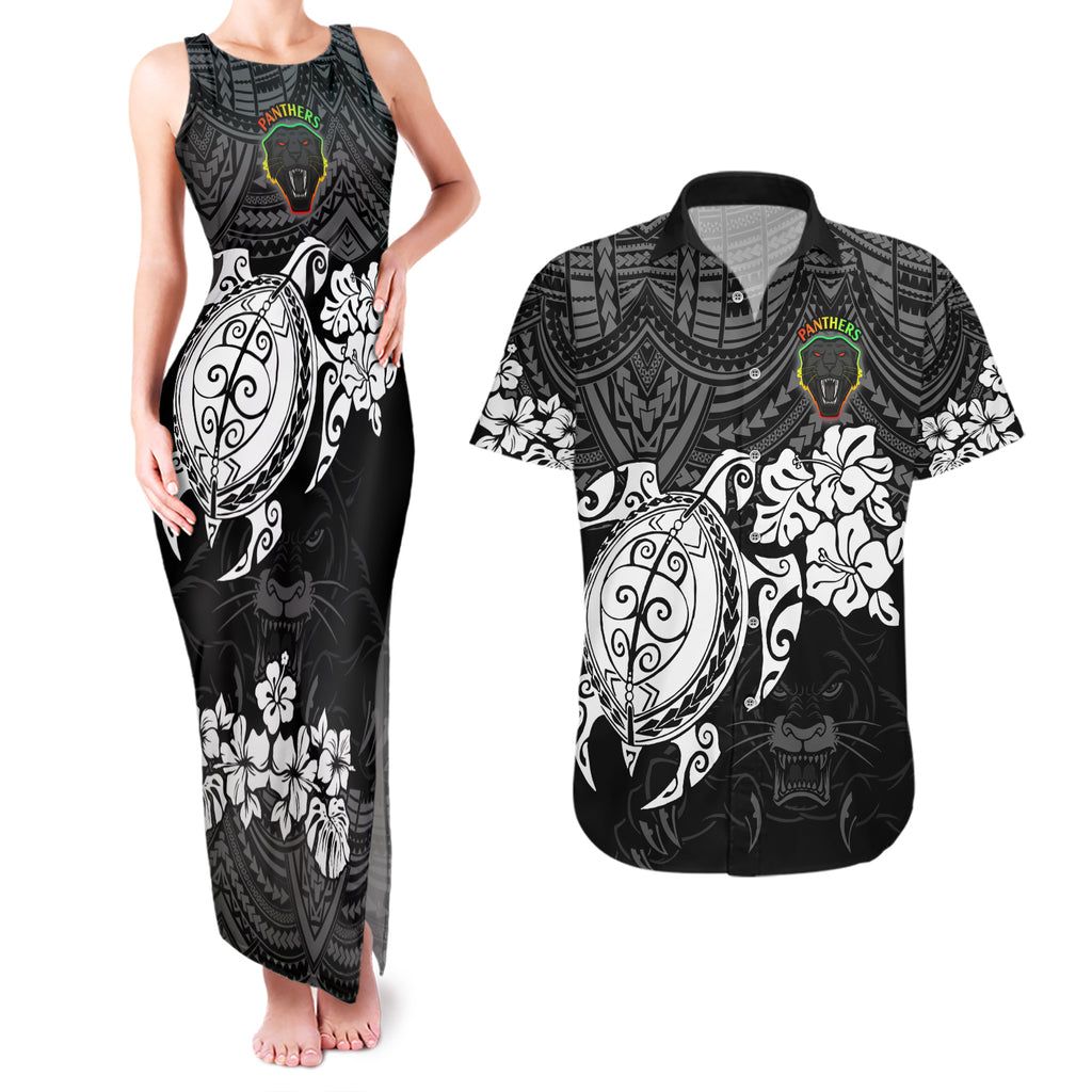 custom-panthers-rugby-couples-matching-tank-maxi-dress-and-hawaiian-shirt-penrith-hibiscus-and-turtle-with-polynesian-pattern
