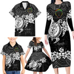 custom-panthers-rugby-family-matching-long-sleeve-bodycon-dress-and-hawaiian-shirt-penrith-hibiscus-and-turtle-with-polynesian-pattern
