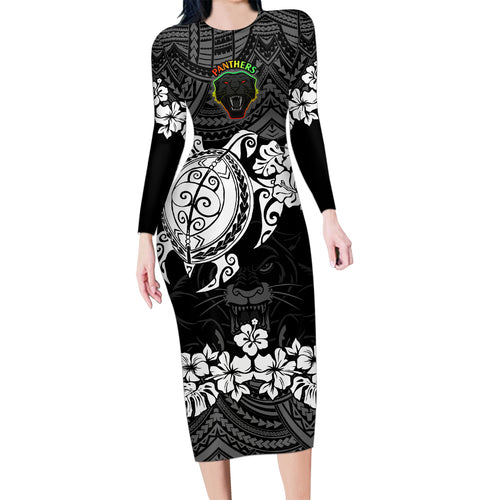 custom-panthers-rugby-family-matching-long-sleeve-bodycon-dress-and-hawaiian-shirt-penrith-hibiscus-and-turtle-with-polynesian-pattern