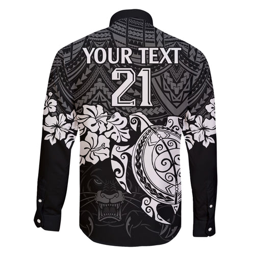 custom-panthers-rugby-family-matching-off-shoulder-long-sleeve-dress-and-hawaiian-shirt-penrith-hibiscus-and-turtle-with-polynesian-pattern