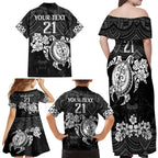 custom-panthers-rugby-family-matching-off-shoulder-maxi-dress-and-hawaiian-shirt-penrith-hibiscus-and-turtle-with-polynesian-pattern