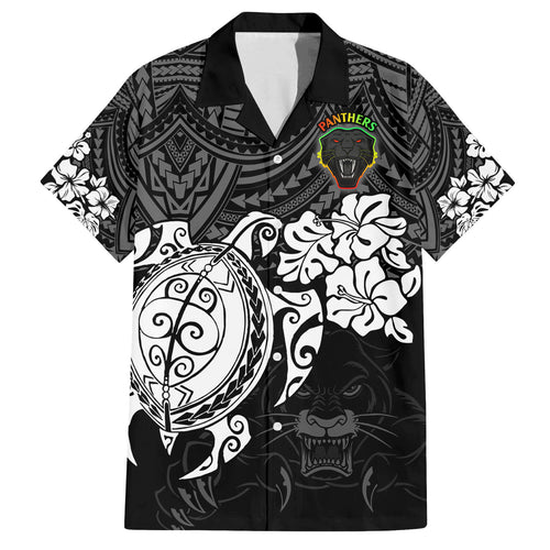 custom-panthers-rugby-family-matching-off-shoulder-maxi-dress-and-hawaiian-shirt-penrith-hibiscus-and-turtle-with-polynesian-pattern
