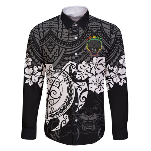 custom-panthers-rugby-family-matching-off-shoulder-short-dress-and-hawaiian-shirt-penrith-hibiscus-and-turtle-with-polynesian-pattern
