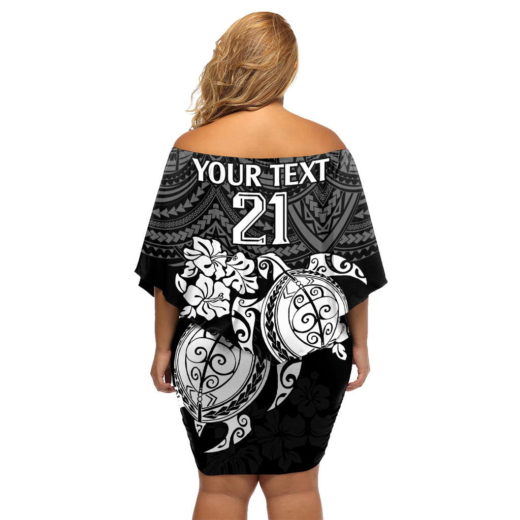 custom-panthers-rugby-family-matching-off-shoulder-short-dress-and-hawaiian-shirt-penrith-hibiscus-and-turtle-with-polynesian-pattern