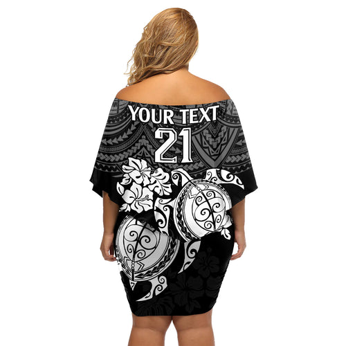custom-panthers-rugby-family-matching-off-shoulder-short-dress-and-hawaiian-shirt-penrith-hibiscus-and-turtle-with-polynesian-pattern