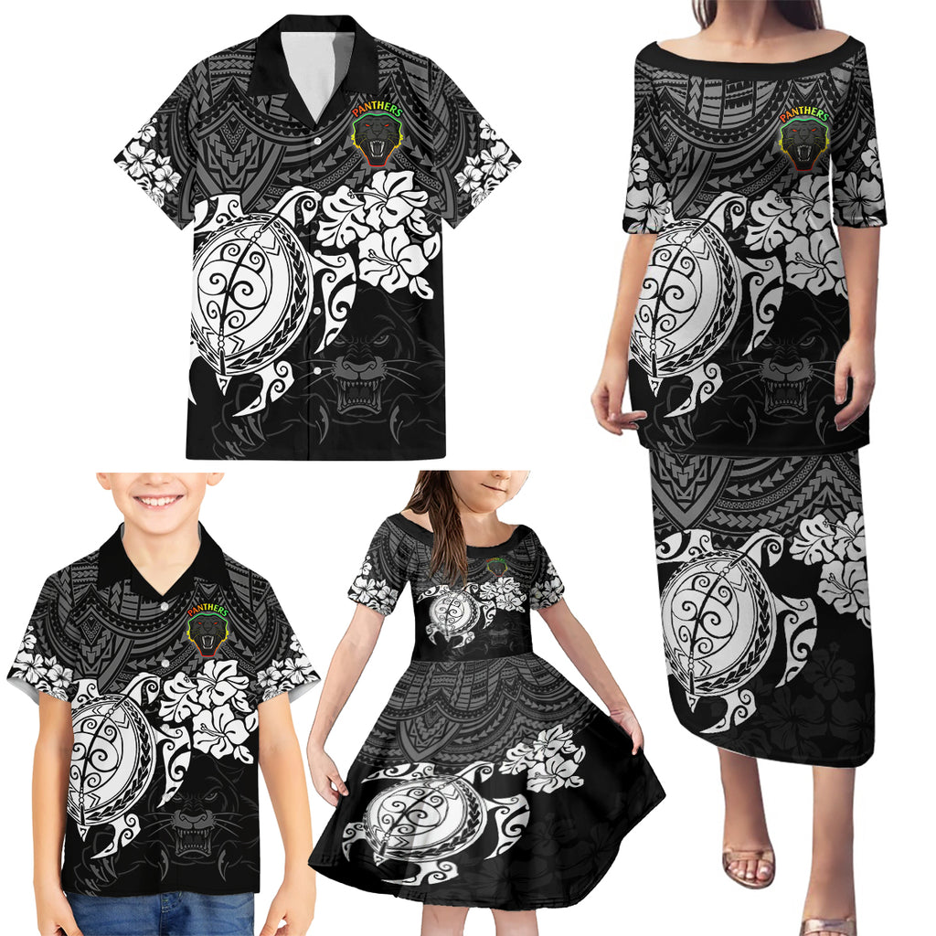 custom-panthers-rugby-family-matching-puletasi-dress-and-hawaiian-shirt-penrith-hibiscus-and-turtle-with-polynesian-pattern
